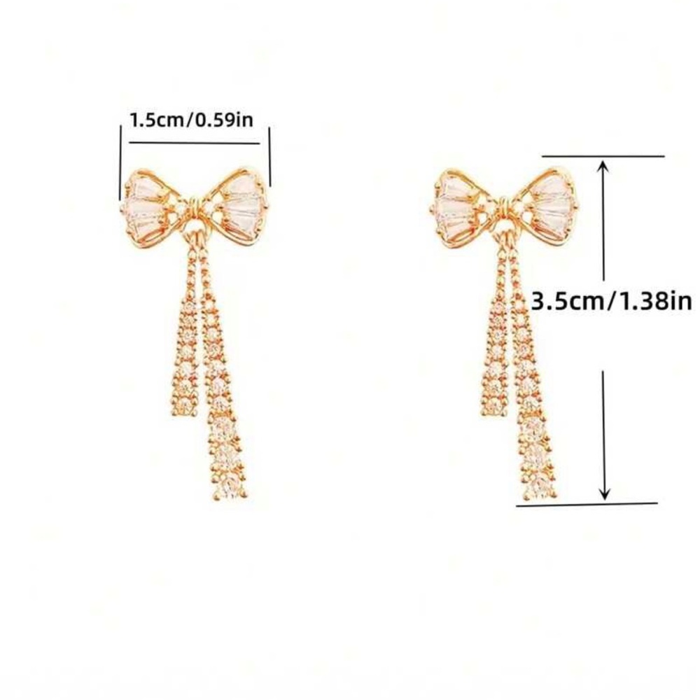 Fashion Jewelry Bowknot Tassel Crystal Earrings - Picture 3 of 4